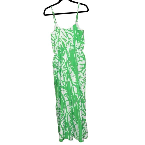 LILLY PULITZER Palm Boom Boom Jumpsuit green white palm leaf high waist medium - Picture 5 of 5
